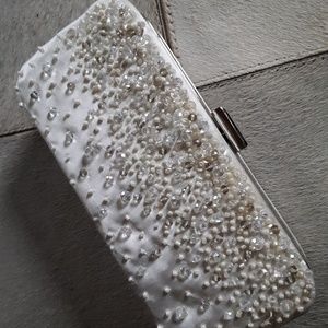 Menbur White Silk Clutch Swarovski beaded
